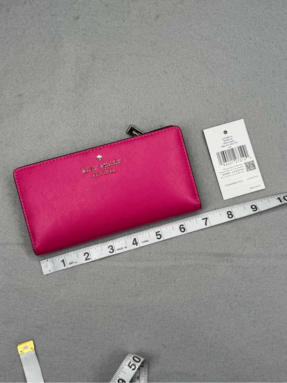 Kate Spade Staci Large Slim Bifold Wallet Saffiano Leather Deep Hibiscus Pink